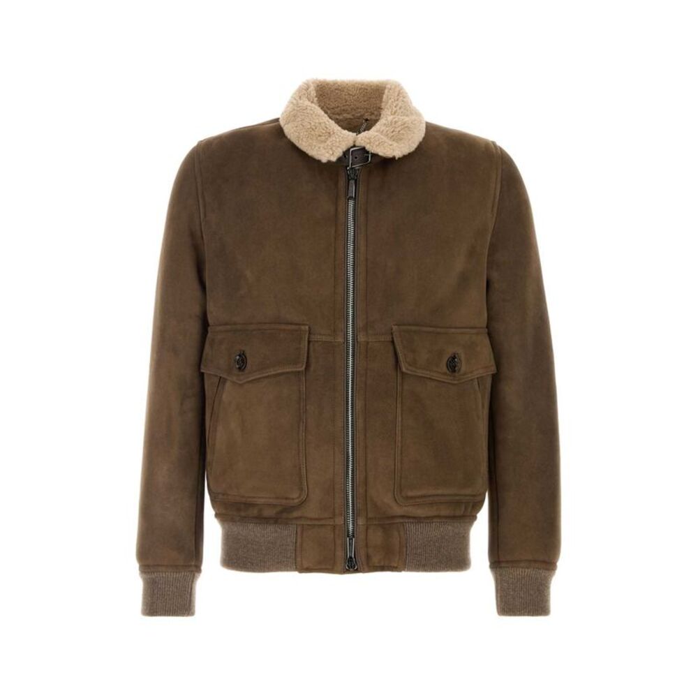 Moorer Men Brown Shearling Fiano Bomber Jacket